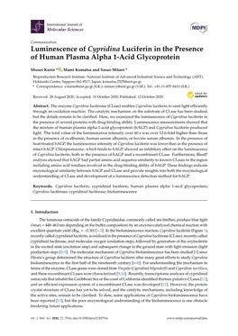 Luminescence of Cypridina Luciferin in the Presence of Human Plasma Alpha 1-Acid Glycoprotein