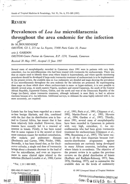 Prevalences of Loa Loa Microfilaraemia Throughout the Area