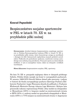 Bezpieczeństwo Socjalne Sportowców W PRL W Latach 70. XX W. Na Przykładzie Piłki Nożnej