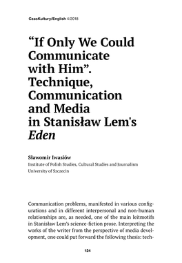 Technique, Communication and Media in Stanisław Lem's Eden