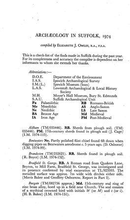 Archaeology in Suffolk, 1974 E. J. Owles