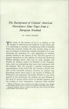 The Background of Colonial American Portraiture: Some Pages from a European Notebook