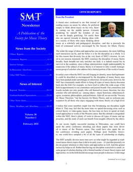 Newsletter a Publication of the Society for Music Theory