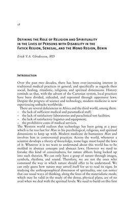 Defining the Role of Religion and Spirituality in the Lives of Persons with Disability in the Fatick Region, Senegal, and the Mono Region, Benin