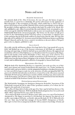 Notes and News ALLAN H. STEVENSON T the Untimely Death of Dr. Allan H. Stevenson, the Man Who Gave the History of Paper a Scient