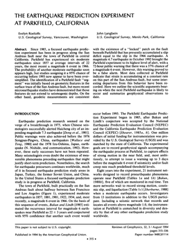 The Earthquake Prediction Experiment at Parkfield, California