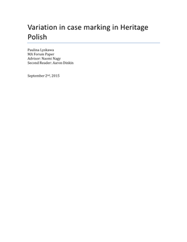 Variation in Case Marking in Heritage Polish