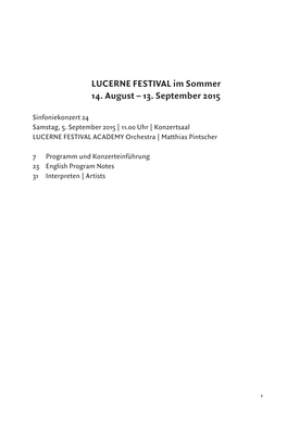 LUCERNE FESTIVAL Im Sommer 14. August – 13