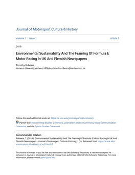 Environmental Sustainability and the Framing of Formula E Motor Racing in UK and Flemish Newspapers