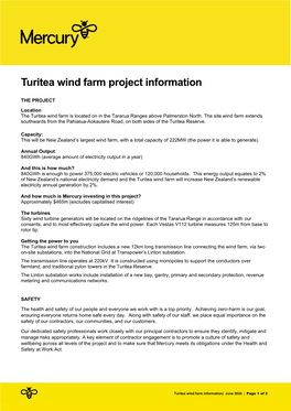 Turitea Wind Farm Project Information