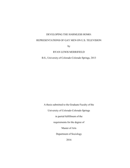 Developing the Harmless Homo: Representations of Gay Men on U.S