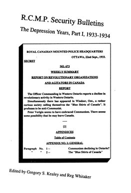 RC.M.P. Security Bulletins ^E Depression Years, Part U933-1934