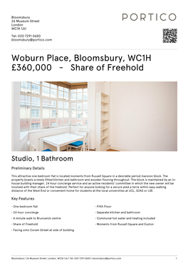 Woburn Place, Bloomsbury, WC1H £360000