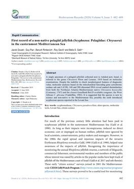 Scyphozoa: Pelagiidae: Chrysaora) in the Easternmost Mediterranean Sea