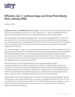 Effective Jan. 1: Lathrop Gage and Gray Plant Mooty Now Lathrop GPM