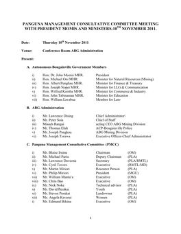 1. Meeting Minutes, Panguna Management Consultative