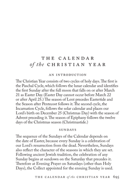 The Calendar of the Christian Year