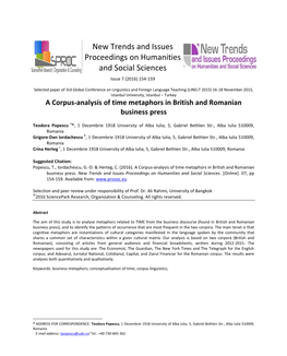 A Corpus-Analysis of Time Metaphors in British and Romanian Business Press