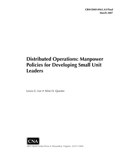 Distributed Operations: Manpower Policies for Developing Small Unit Leaders