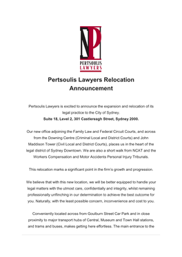 Pertsoulis Lawyers Relocation Announcement