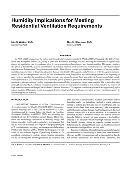 Humidity Implications for Meeting Residential Ventilation Requirements