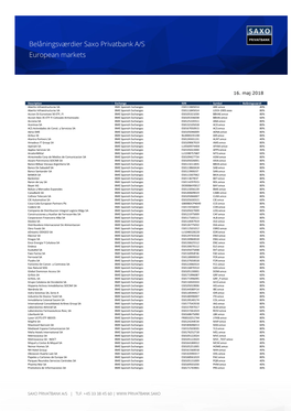 Investeringskommentar Saxo Privatbank A/S European Markets December 2016