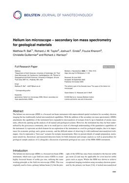 Helium Ion Microscope – Secondary Ion Mass Spectrometry for Geological Materials