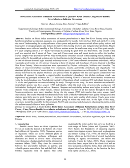 Journal of American Science 2017;13(9) 98 Biotic Index Assessment of Human Perturbations I