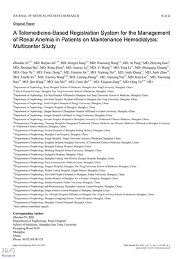 A Telemedicine-Based Registration System for the Management of Renal Anemia in Patients on Maintenance Hemodialysis: Multicenter Study