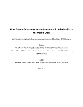 Utah County Community Needs Assessment in Relationship to the Opioid Crisis