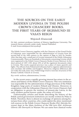 The Sources on the Early Modern Livonia in the Polish Crown Chancery Books