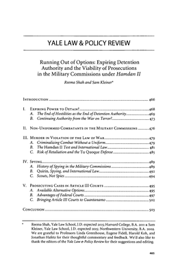 Expiring Detention Authority and the Viability of Prosecutions in the Military Commissions Under Hamdan II Reema Shah and Sam Kleiner*