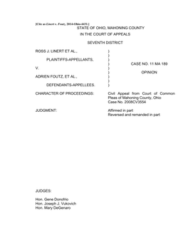 Linert V. Foutz, 2014-Ohio-4431.] STATE of OHIO, MAHONING COUNTY in the COURT of APPEALS