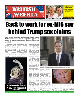 Back to Work for Ex-MI6 Spy Behind Trump Sex Claims