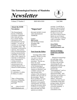 The Entomological Society of Manitoba Newsletter