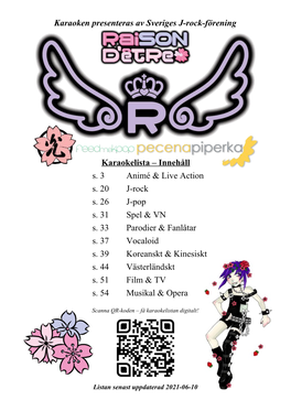 Karaoken Presenteras Av Sveriges J-Rock-Förening Karaokelista