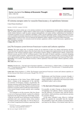 El Sistema Europeo Entre La Vocación Franciscana Y El Capitalismo Luterano Catia Eliana Gentilucci1