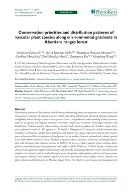 Conservation Priorities and Distribution Patterns of Vascular Plant Species Along Environmental Gradients in Aberdare Ranges Forest
