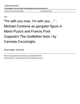 Michael Corleone As Gangster Figure in Mario Puzo's and Francis Ford Coppola's the Godfather Texts / by Carmela Coccimiglio