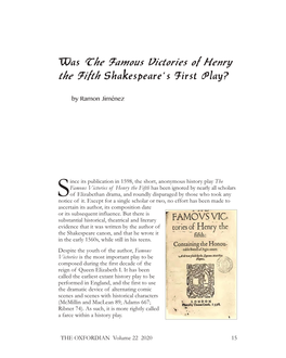 Was the Famous Victories of Henry the Fifth Shakespeare’S First Play?