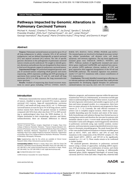 Pathways Impacted by Genomic Alterations in Pulmonary Carcinoid Tumors Michael K