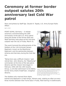 Ceremony at Former Border Outpost Salutes 20Th Anniversary Last Cold War Patrol