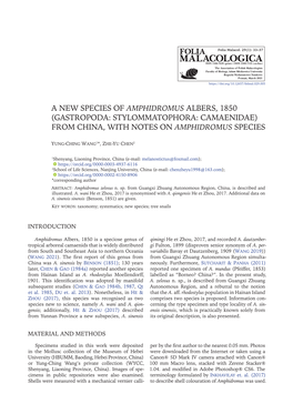 A New Species of Amphidromus Albers, 1850 (Gastropoda: Stylommatophora: Camaenidae) from China, with Notes on Amphidromus Species