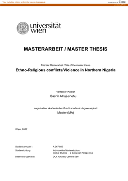 Ethno-Religious Conflicts/Violence in Northern Nigeria