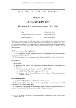 The Moray (Electoral Arrangements) Order 2016