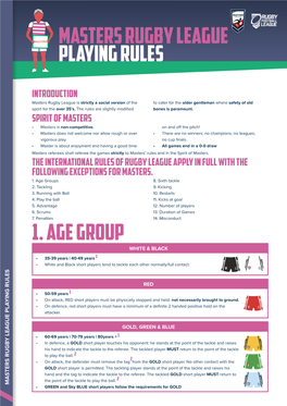 1. Age Group Masters Rugby League Playing Rules