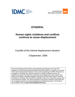 ETHIOPIA: Human Rights Violations and Conflicts Continue to Cause