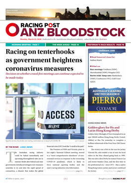 Racing on Tenterhooks As Government Heightens Coronavirus Measures | 3 | Monday, March 23, 2020