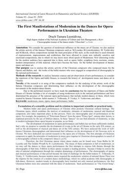 The First Manifestations of Modernism in the Dances for Opera Performances in Ukrainian Theaters