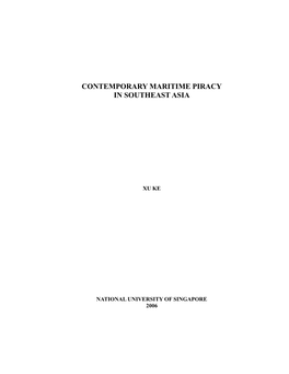 Contemporary Maritime Piracy in Southeast Asia